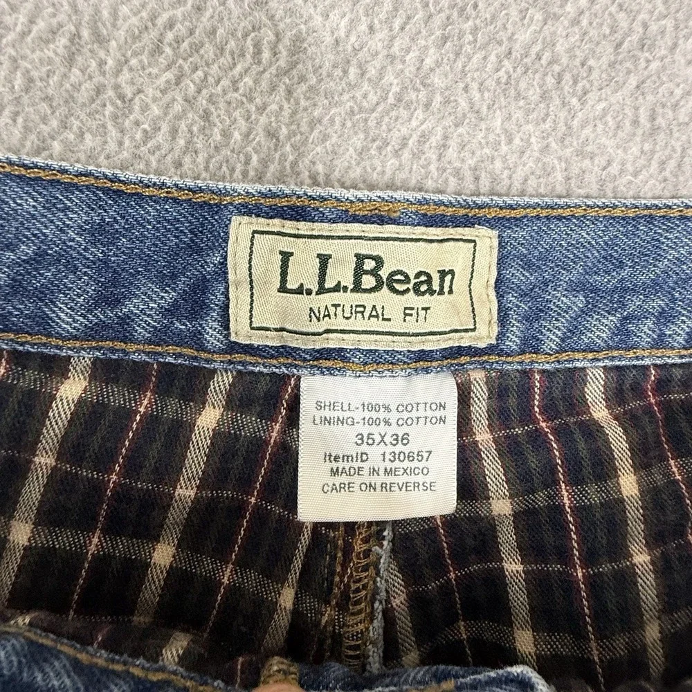 LL Bean Double L‎ Natural Fit Flannel Lined Jeans Mens 34x36 Blue Light Wash